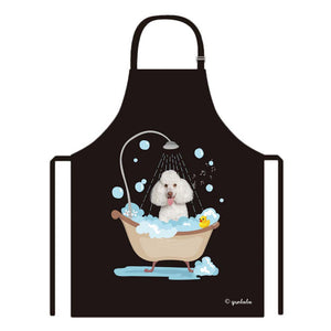 Cute Dog Apron Poodle Taking Shower in a Bathtub