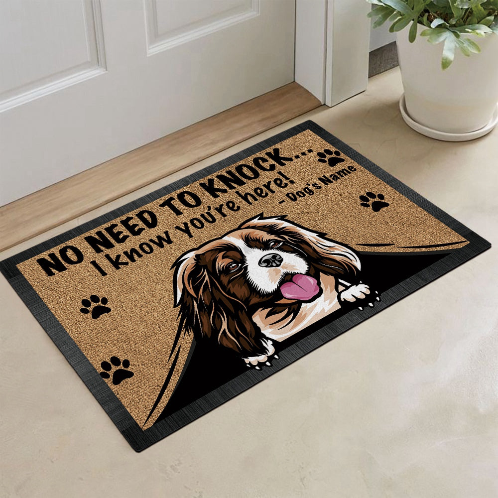 KafePross-Personalized Doormat Peeking Dog Cavalier King Charles Spaniel No Need to Knock I Know You're Here