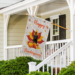 KafePross - Happy Thanksgiving Day Black Pug Dog Pumpkin Maple Leaf Fall Give Thanks Dog Garden House Flag