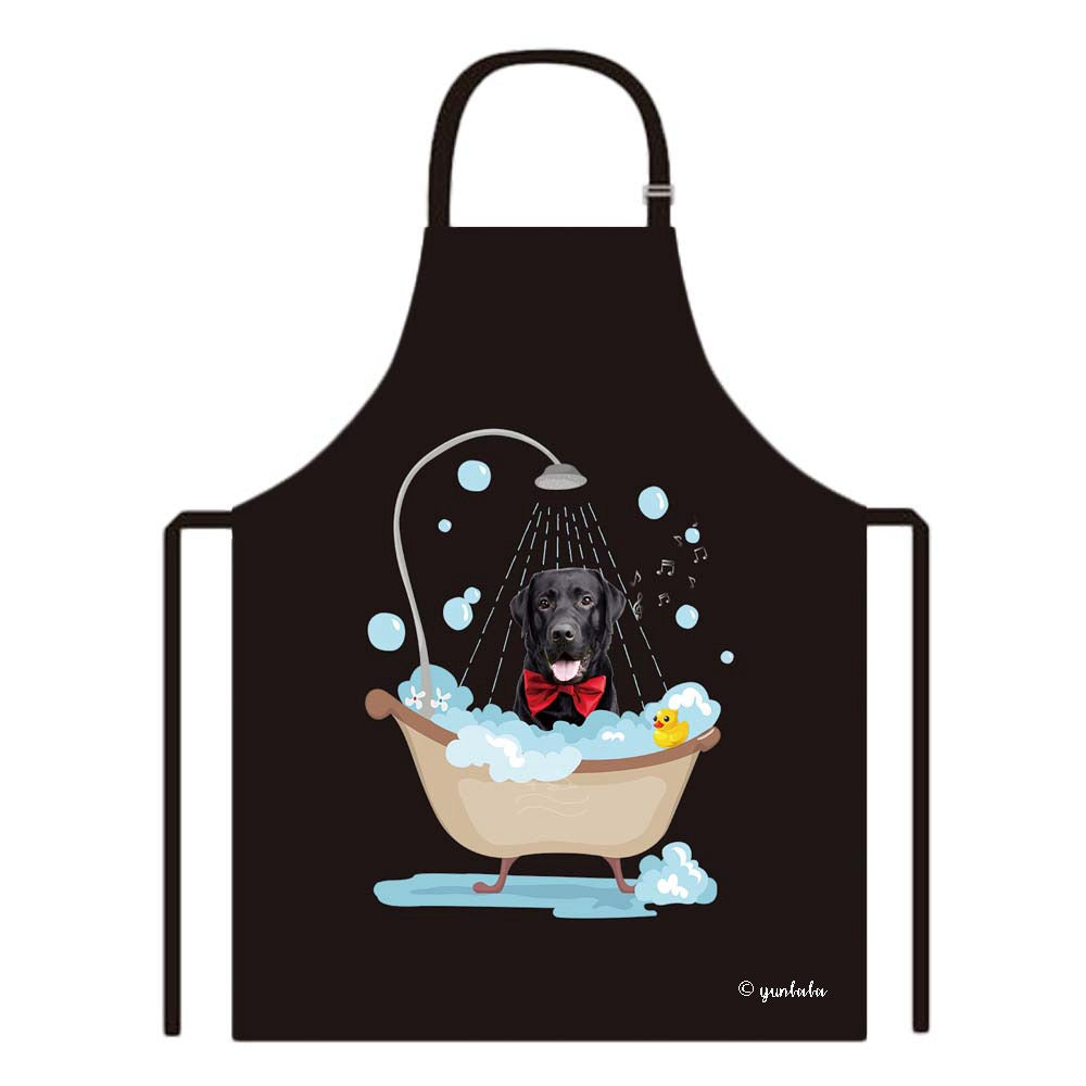 Cute Dog Apron Labradoodle Taking Shower in a Bathtub