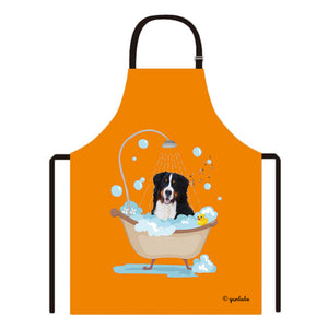 Cute Dog Apron Bernese Taking Shower in a Bathtub