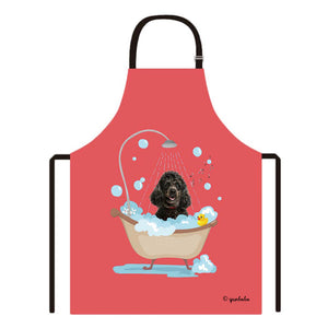 Cute Dog Apron Poodle Taking Shower in a Bathtub