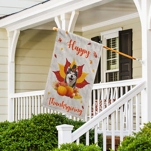 KafePross - Happy Thanksgiving Day Lovely Alaskan Malamute Puppy Pumpkin Maple Leaf Fall Give Thanks Dog Garden House Flag