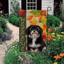 Load image into Gallery viewer, KafePross - Welcome Fall Havanese Playing in the Maple Leaf Autumn Garden House Flag
