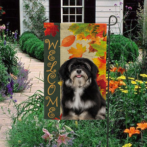 KafePross - Welcome Fall Havanese Playing in the Maple Leaf Autumn Garden House Flag