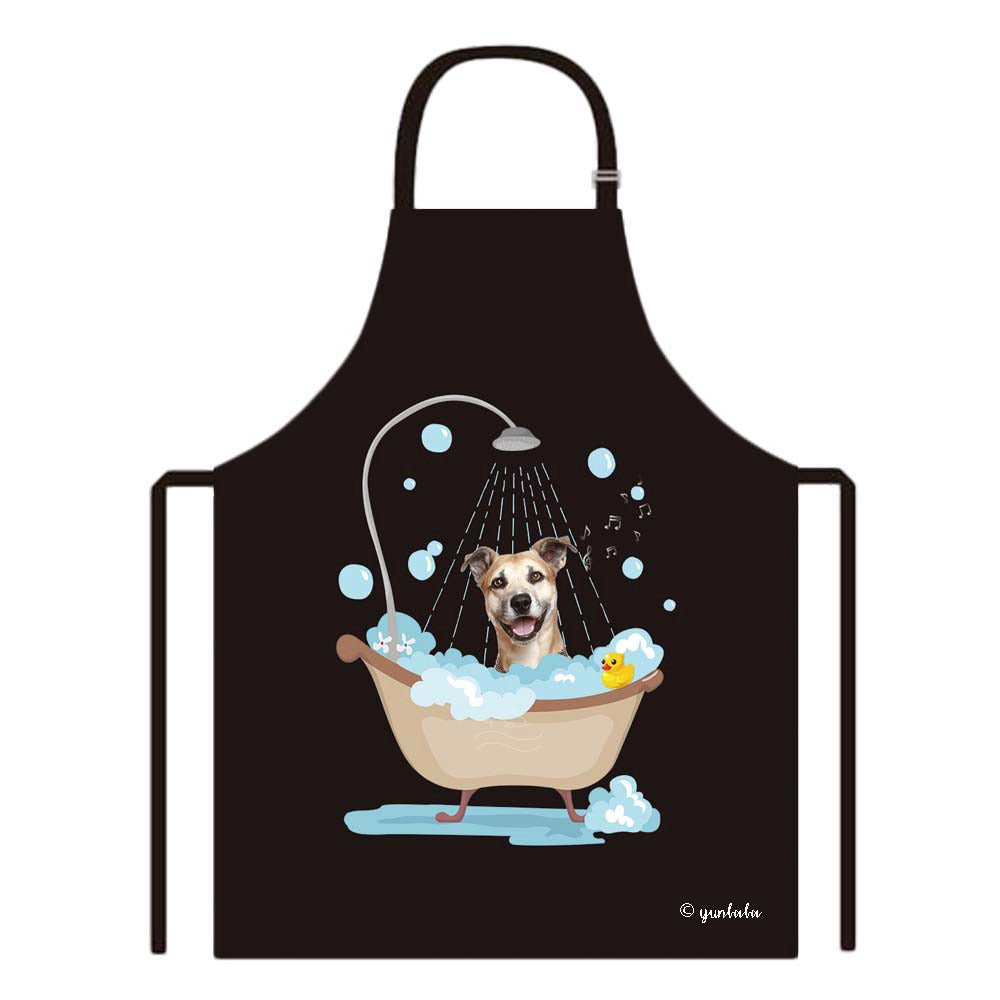 Cute Dog Apron Staffordshire Terrier Taking Shower in a Bathtub