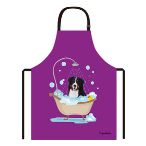 Cute Dog Apron Bernese Taking Shower in a Bathtub