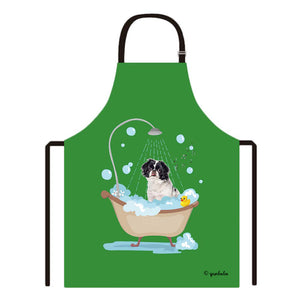 Cute Dog Apron Japchn Taking Shower in a Bathtub