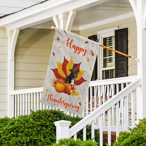 KafePross - Happy Thanksgiving Day PitBull Puppy Pumpkin Maple Leaf Fall Give Thanks Dog Garden House Flag