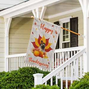 KafePross - Happy Thanksgiving Day Black Pug Dog Pumpkin Maple Leaf Fall Give Thanks Dog Garden House Flag