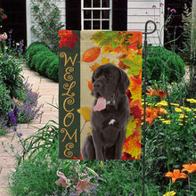 Load image into Gallery viewer, KafePross - Welcome Fall Great Dane Playing in the Maple Leaf Autumn Garden House Flag
