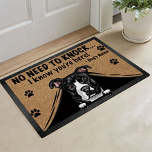 Load image into Gallery viewer, Personalized Doormat Peeking Dog Pit Bull No Need to Knock I Know You&#39;re Here
