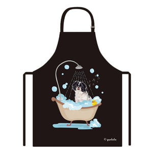 Cute Dog Apron Japchn Taking Shower in a Bathtub